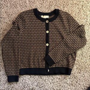 Sz L Michael Kors Women's Black and Brown Patterned Sweater